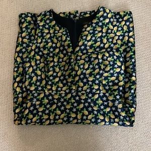 J Crew navy jacquard sheath dress with lemons size: 6